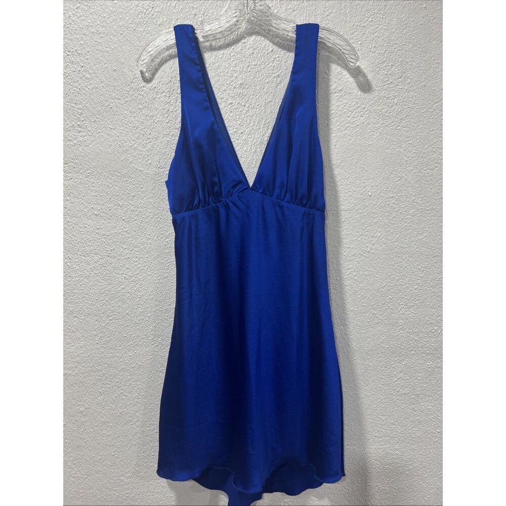 Lucy in the Sky satin Boho Babydoll Y2K Asymmetric Dress in Royal Blue SZ L